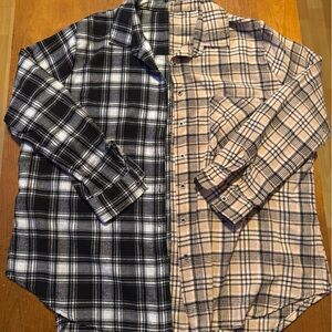 Two-Tone Plaid Button-Up Shirt